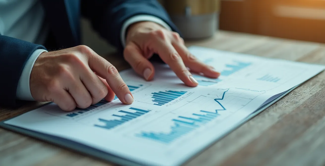 Gros plan sur des mains analysant des graphiques financiers