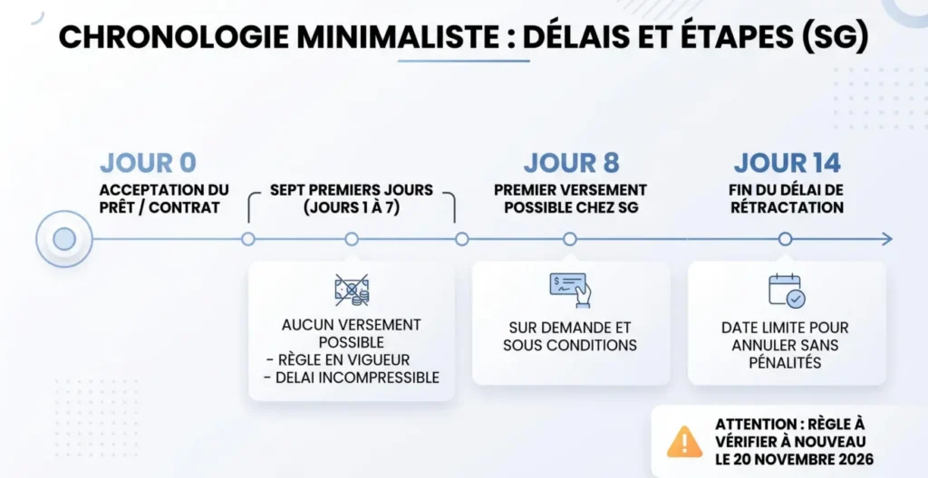 Chronologie du délai entre acceptation d'un crédit conso et mise à disposition possible des fonds Chronologie du délai entre acceptation d'un crédit conso et mise à disposition possible des fonds